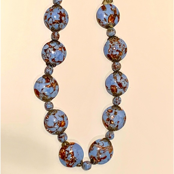 Blended Blue and Sparkly Brown Beaded Necklace - Picture 1 of 11